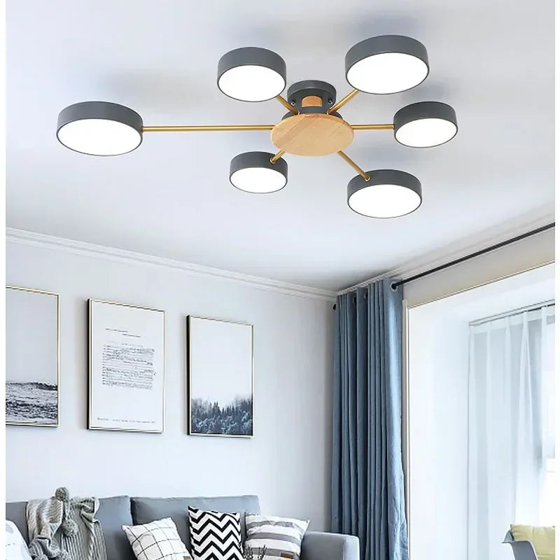 Nordic Creative Macaron Log LED Ceiling Light Bedroom Living Room Chandelie Modern Villa Restaurant Interior Lighting Decoration