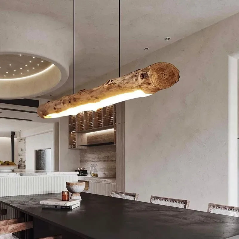 Japanese Retro Wabi Sabi Wood Led Pendant Lights Creative Log Chandelier Restaurant Bar Island Hanging Lamps Home Decorative