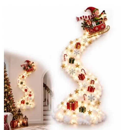 2027 Christmas Magic Trail Wall Light-LED Glowing Xmas Scene Wall Decoration,Santa Sleigh Reindeer Hanging Decor for New Year Pa