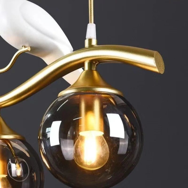 Nordic LED Glass Chandelier Modern Creative Bird Restaurant Dining Table Glass Pendant Light Living Room Bar Counter Decoration