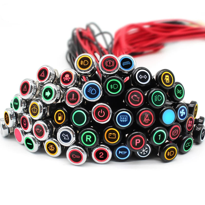 8mm LED Symbol Indicator Light - 12V 24V Black Metal Dash Pilot Lamp
