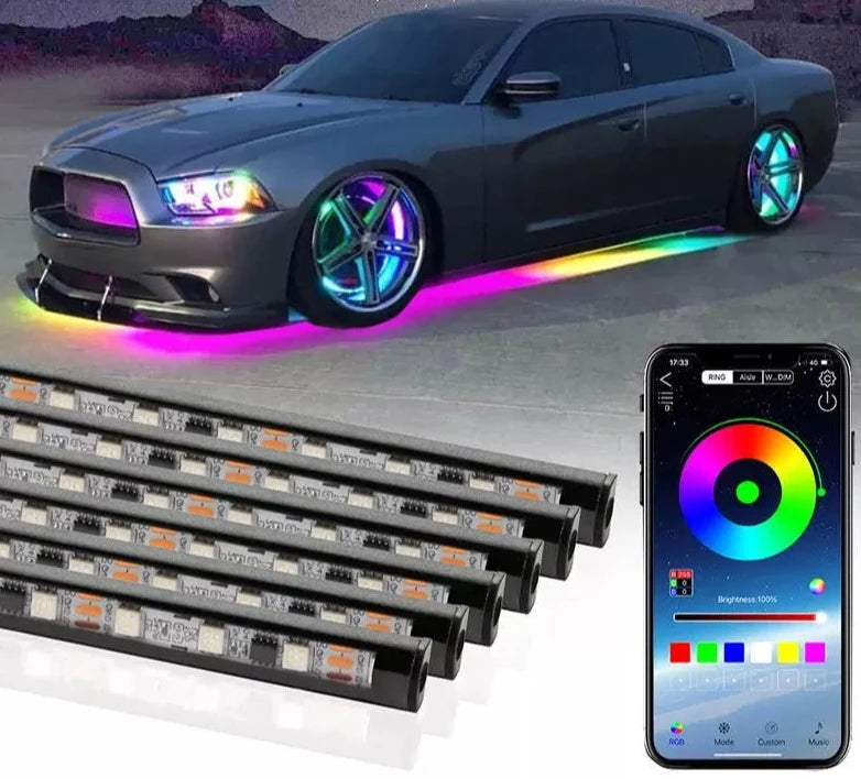 Flexible Under glow Strip Light LED Underbody Remote APP Control RGB Neon Lights Atmosphere Lamp for Auto Decoration
