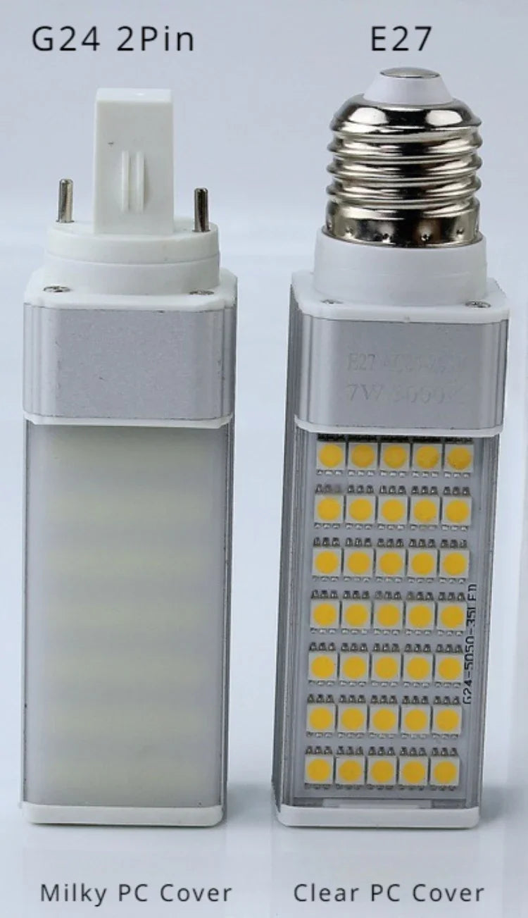 G24 2-Pin & E27 LED Corn Bulb (7W–18W, 85–265V) - Rotatable Horizontal PLC CFL Replacement