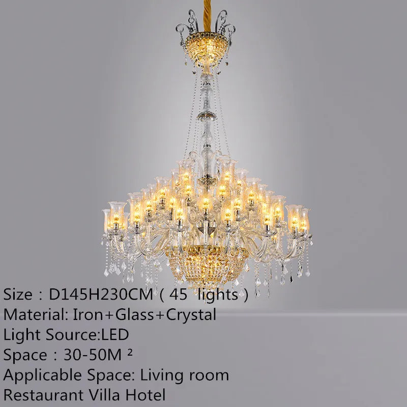 European Luxury Crystal Chandelier LED Living Room Restaurant Bedroom Villa Hotel Duplex Building Candle Pendent Lamp