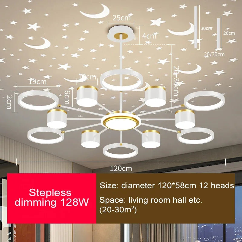 2025 New Chandeliers Romantic Starry Modern Ceiling Light Fixture 6 Lights White Creative Home Stepless Dimmable Ceiling Lamp
