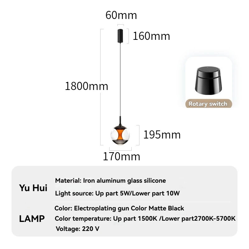 Modern Glass Pendant Light with Knob Switch - Bedside Hanging Night Light