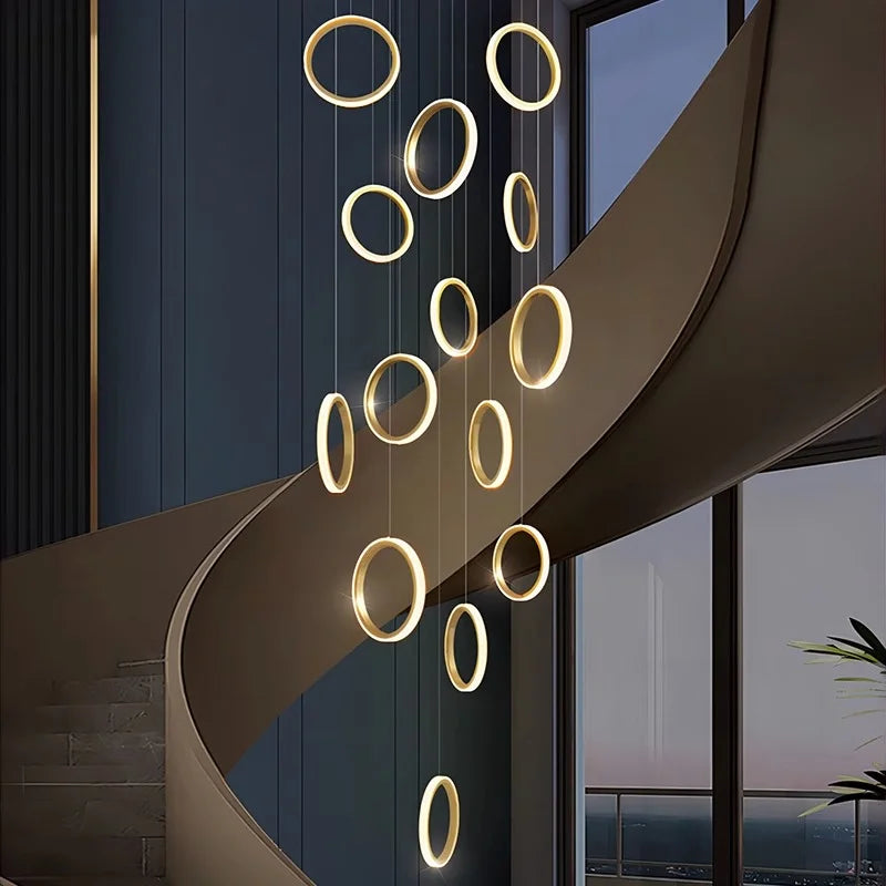 Modern Long Spiral Chandelier - Grand Staircase Pendant Lamp for High Ceilings