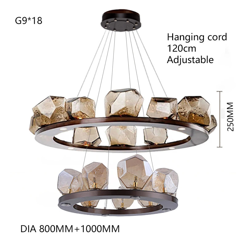 Modern LED Living Room Chandelier Lighting Nordic Rock Glass Dining Room Hanging Lamp Luxury American Bedroom Restaurant Fixture