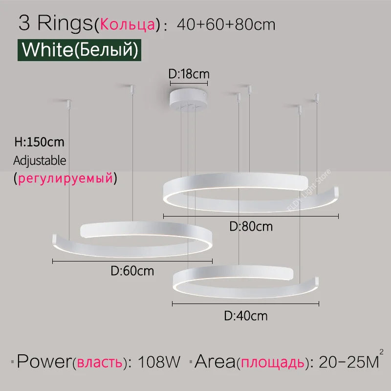 Nordic modern chandelier simple ring light led pendants round lamps
