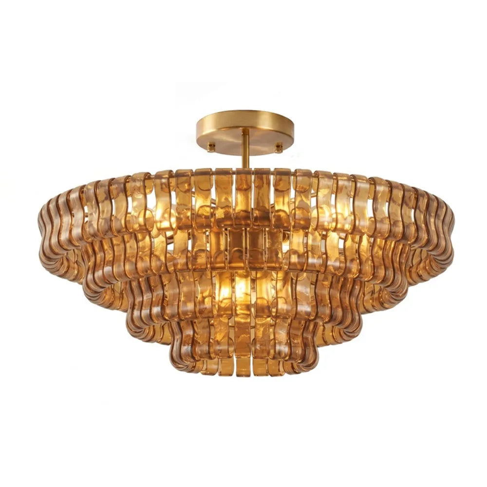 Italian Murano Glass Ceiling Chandelier Light - Handcrafted Luxury Flush Mount Pendant Fixture for Living Room, Bedroom & Restaurant Decor