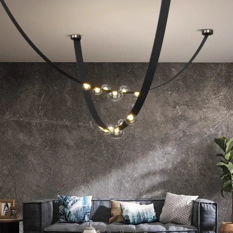 Nordic Minimalist Pendant Lamp Leather Glass Led Lights Modern Living Room Home Decoration Dining Villa Hanging Chandelier