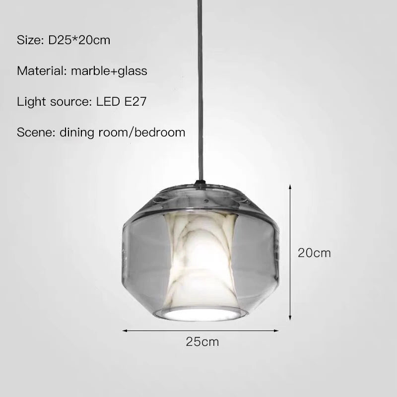 Nordic Glass Marble LED Pendant Lamp For Bedroom Bedside Dining Room Bar Bathroom Villa Art Decoration Small Chandelier Light