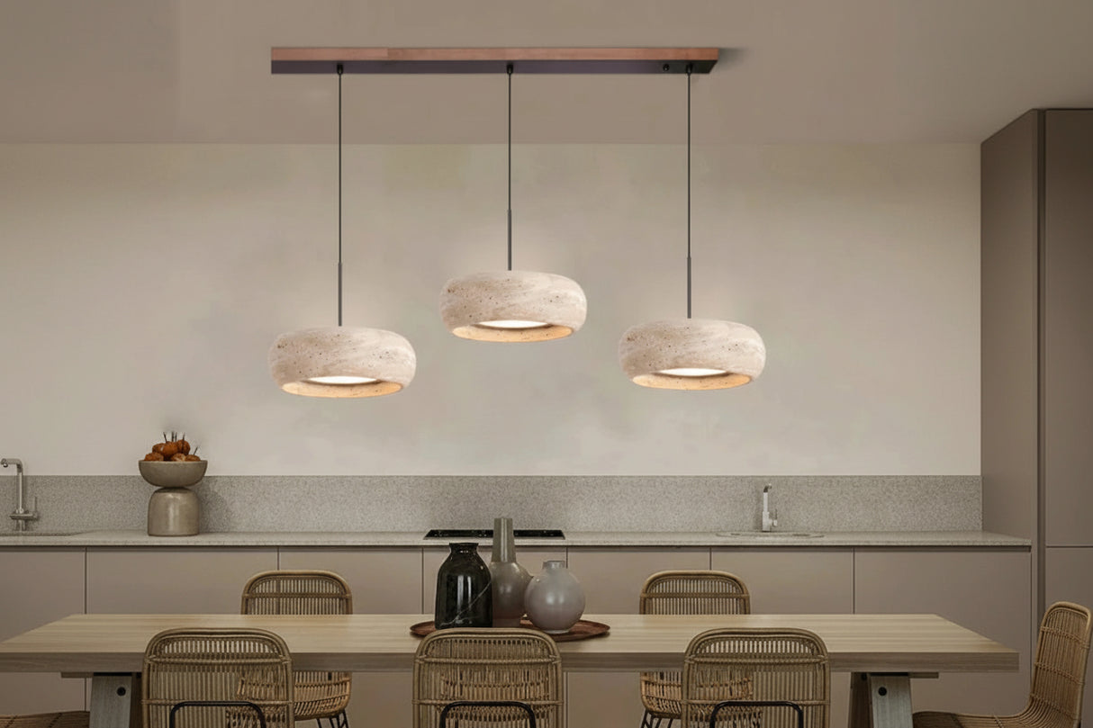 Wabi-Sabi Travertine Pendant Lamp - Natural Stone Round LED Chandelier