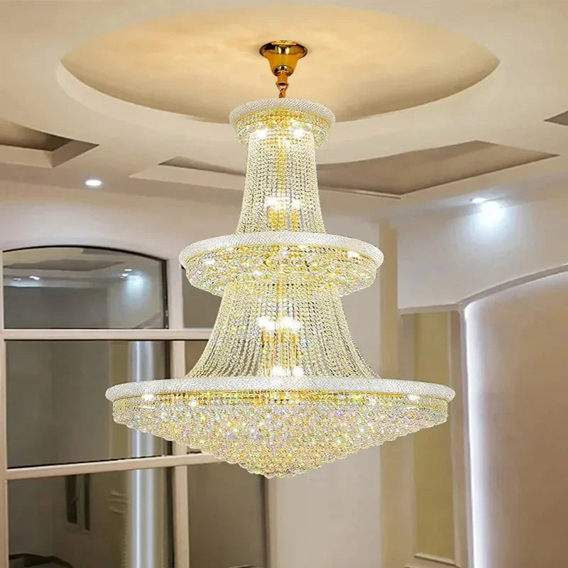 Luxury Crystal Chandeliers Villa Attic Stairs Lighting Lustre Decorate Indoor Living Room Loft Ceiling Pendant Lights Fixtures