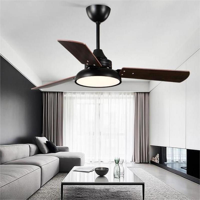 Modern Wooden Ceiling Fan Lights LED Living Dining Room 42 48 Inch Nordic Industrial Wind Remote Dimming Bedroom Fans Lamps