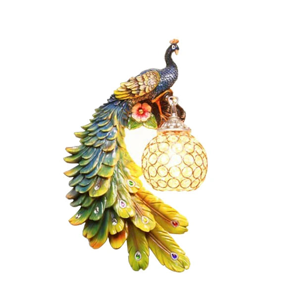 Modern European Resin Peacock Crystal Wall Lamps Bedroom Bedside Living Room TV Background Wall Lamp 110V 220V Wall Light
