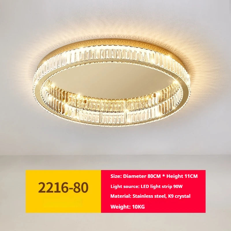 Modern Minimalist Round Ceiling Light Luxury Crystal Bedroom Lamp LED Flush Mount for Master Room