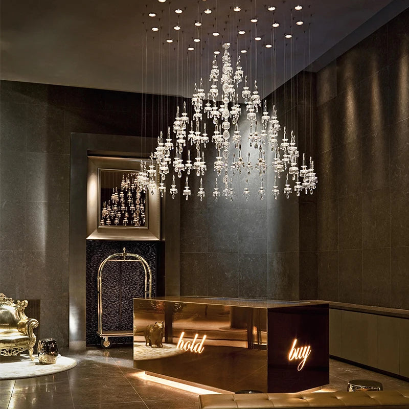 Unique Project Crystal Chandelier light For Hotel Restaurant Wedding Decoration big Hanging Lamp Pendant Light Stair Chandelier