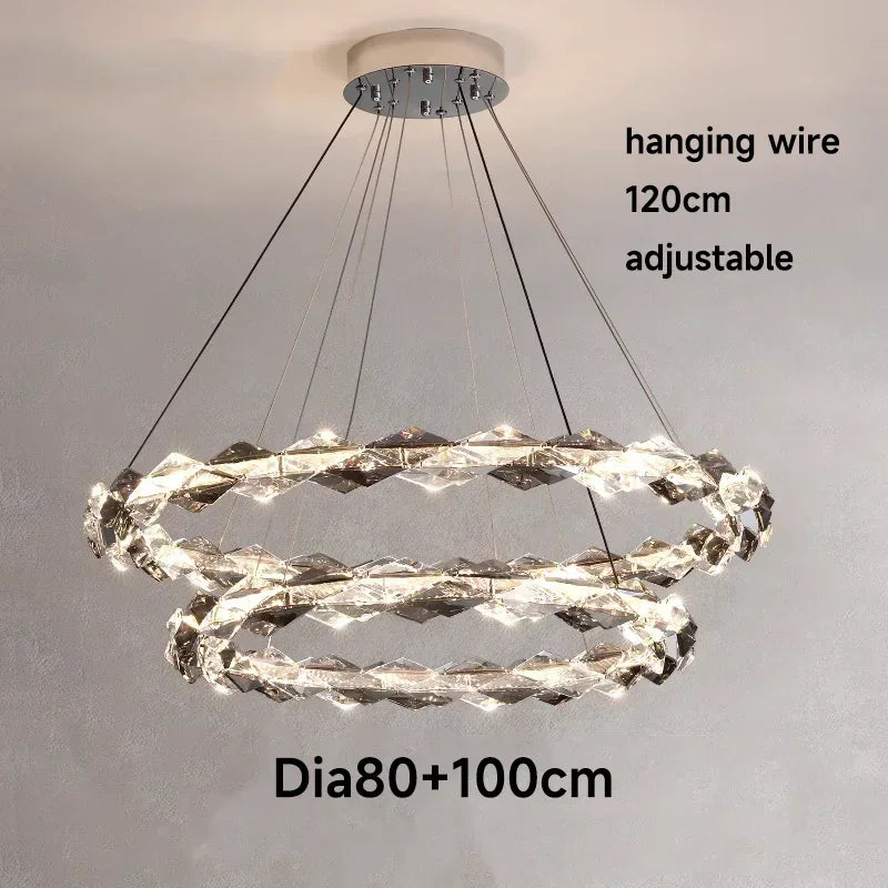 Chrome Modern Crystal Chandelier - Luxury LED Hanging Light for Living Room
