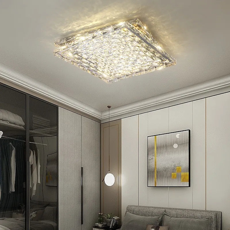 Luxury Modern Crystal Ceiling Light Chandelier - Flush Mount Ceiling Lamp Fixture for Living Room, Master Bedroom & Home Decor
