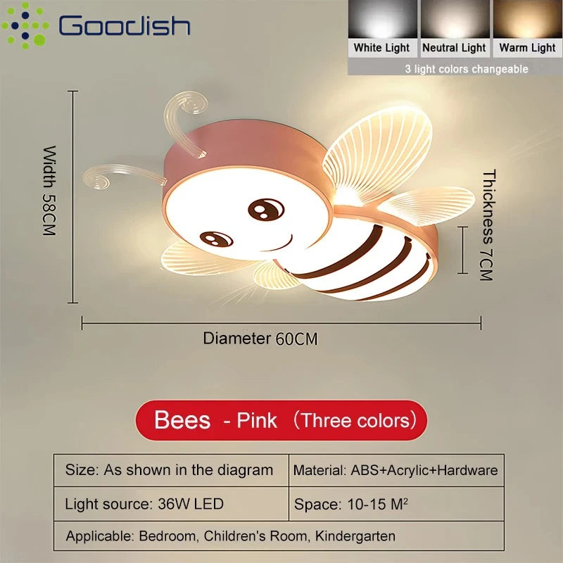 Modern Novelty Simplicity Cute Cartoon Bees LED Ceiling Lights Circlar Design Lamp for Chidren's Room Home Decoration Chandelier