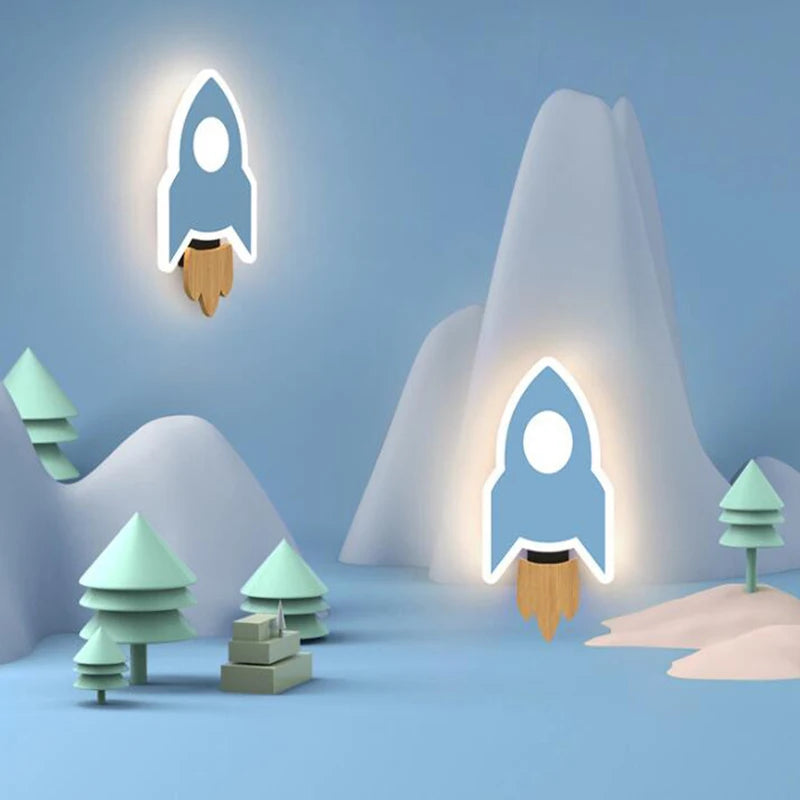 Cartoon LED Rocket Wall Lamp Modern Creative Moon Star Wall Light Indoor Baby Children's Room Bedside Decoration Light Kids Gift