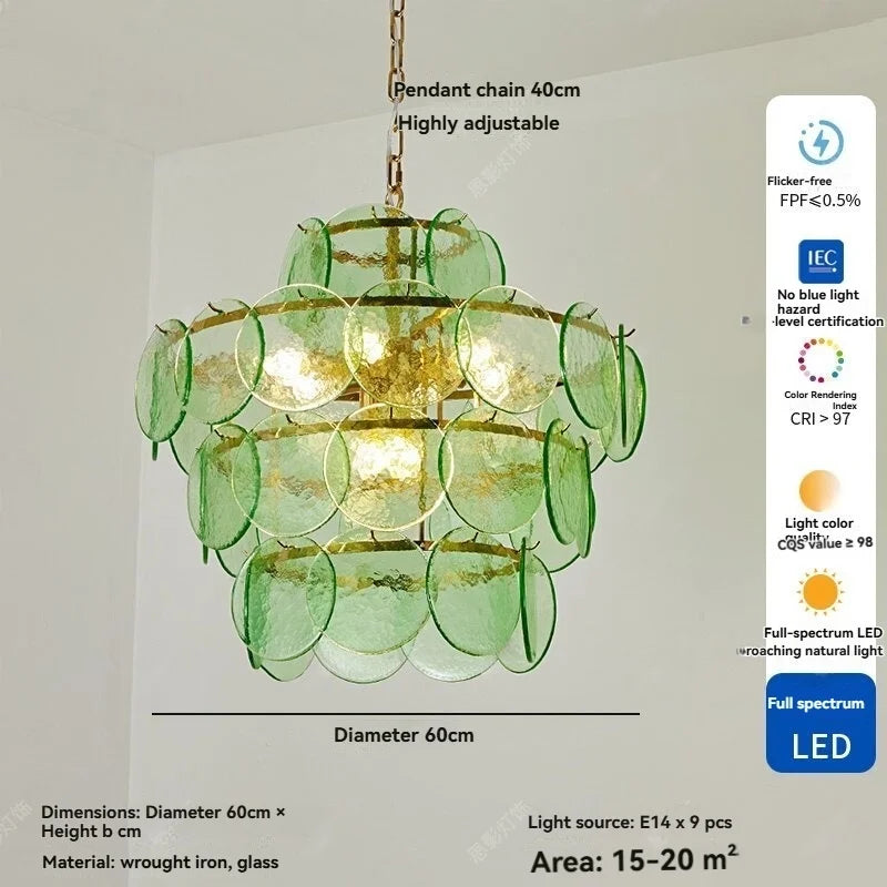 Round Glass Dining Table Lights for Bedroom Living Room French Modern LED Murano Glass Pendant Lights Bar Kitchen Restaurant