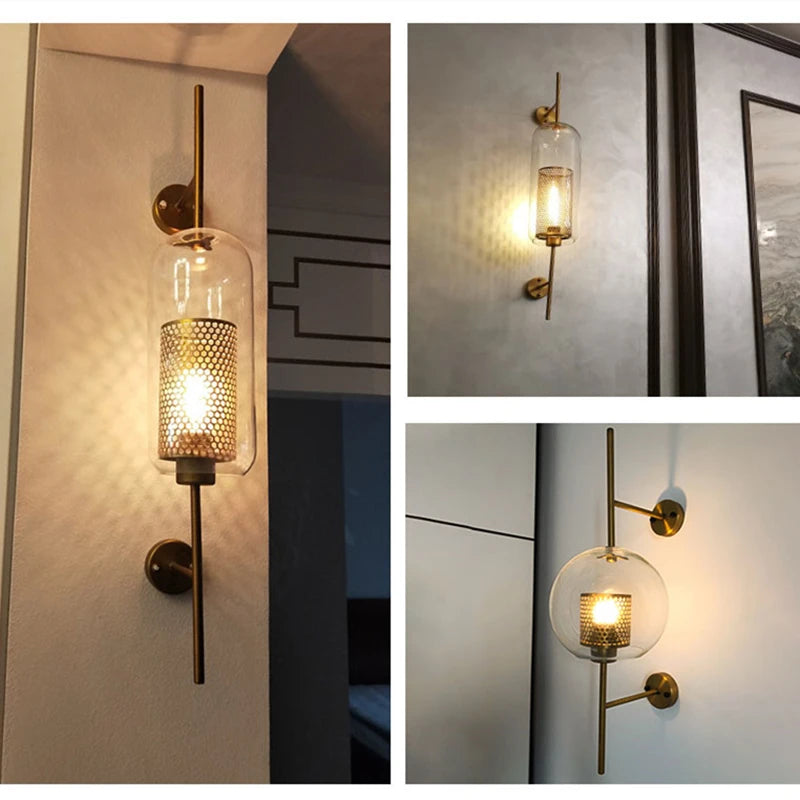 Modern Glass Wall Lamps Fixture Luminaire Sconce Lighting Bedside Living Room Home Decoration Aisle corridor Golden Ball Light