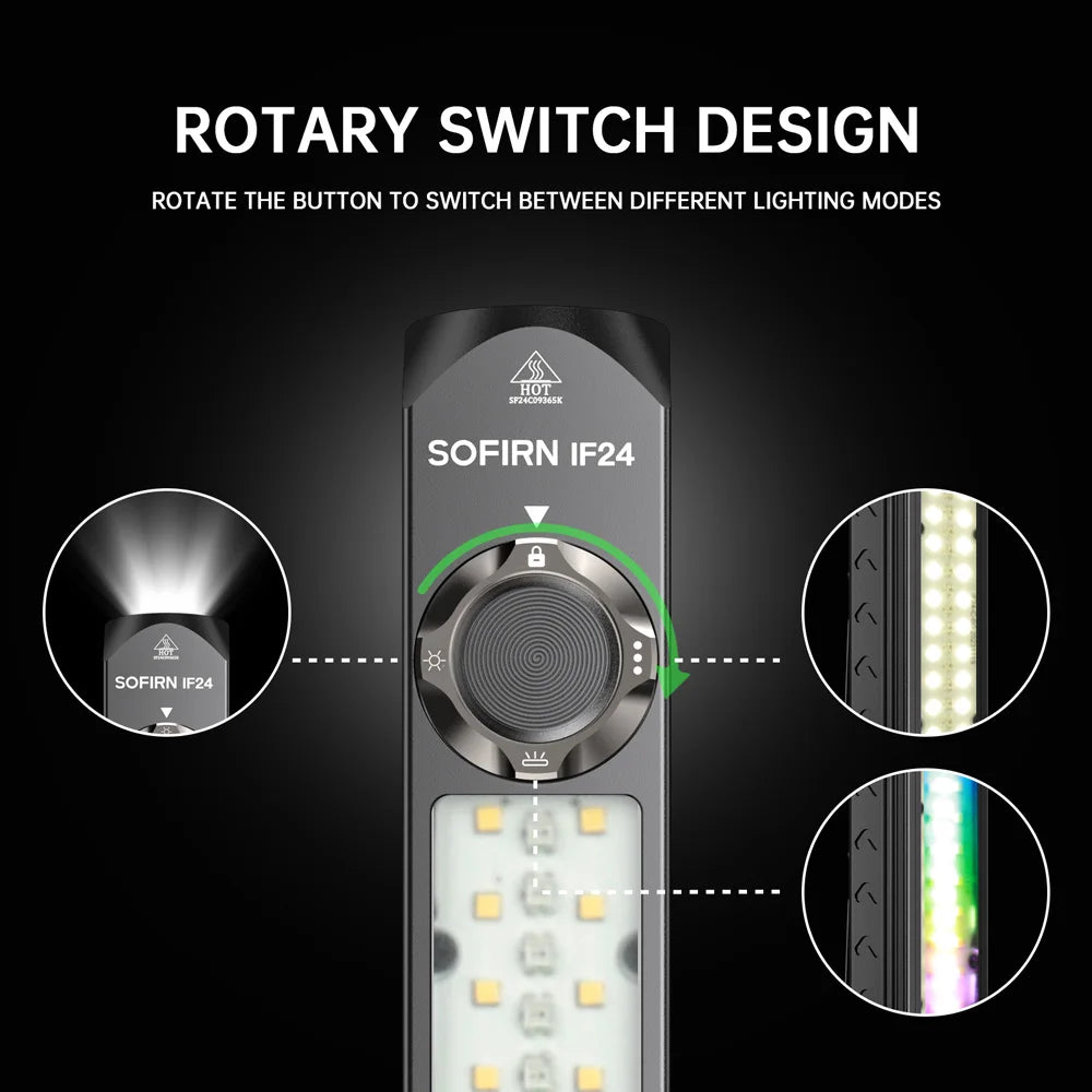 IF24 2000lm RGB LED Flashlight (SST40 Main Beam & Side Light) - IP66 Waterproof 18650 USB-C Rechargeable Torch with Magnetic Tailcap