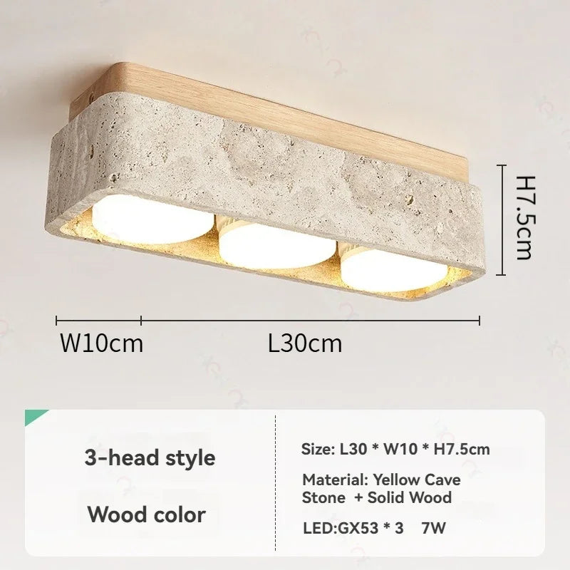 Square Yellow Travertine LED Recessed Ceiling Light - No Main Lamp Grid Spotlight Fixture for Living Room, Bedroom & Hallway