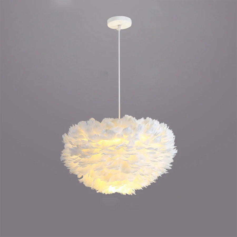 Nordic White Feather Lamp, Nordic Bedroom Lamp, Cozy Romantic Bedside Decor Pendant Light Cover