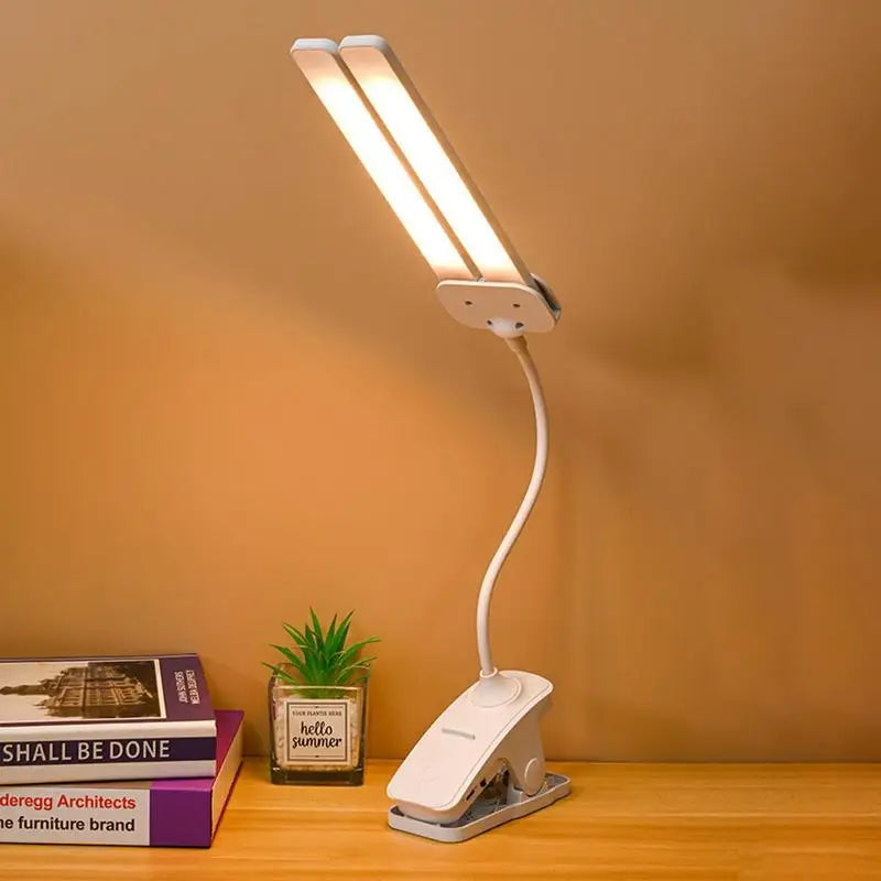 Book Lights For Reading At Night In Bed Double Head Lamp 3 Colors Eye Caring Dimmable Long-lasting Battery Table Lamps For Use