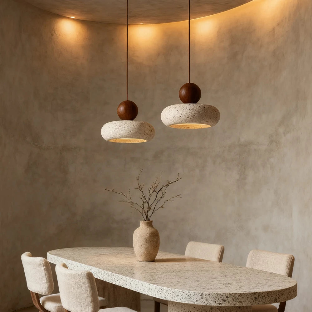 2026 New Cave Stone Pendant Light Bedroom Yellow Travertine LED Chandelier Living Dining Room Modern Hanging Lamp Decor Lighting