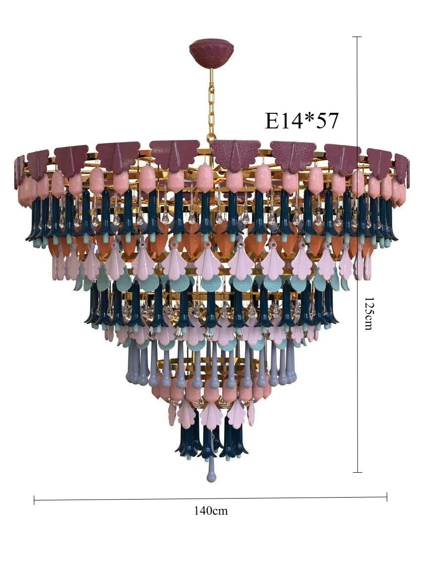 Vintage Ceramic Macaron Crystal Pendant Light LED Hanging Lamp for Bedroom Living Room Hotel Creative Glass Art Chandelier
