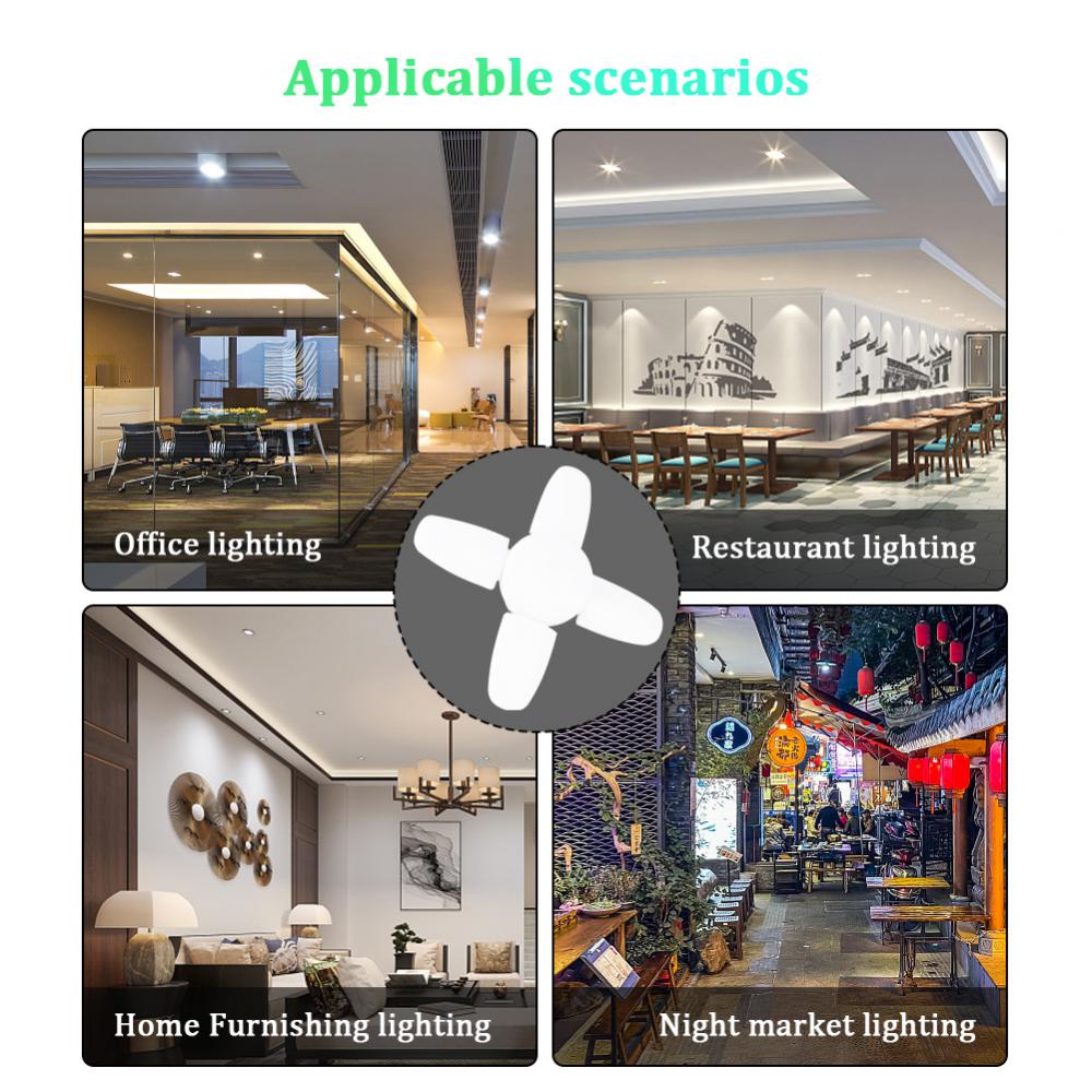 Fan Blade Shape Foldable Led Bulb Four Leaf Ceiling Lights Garage Decoration Fan Shape Led Bulb E27 For Workshop Warehouse Mini
