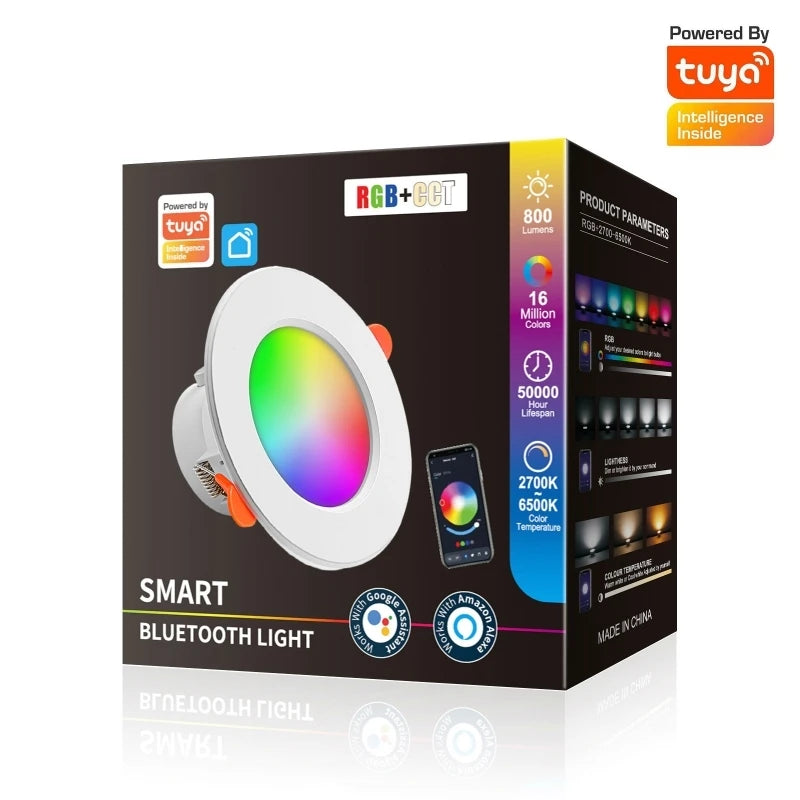 TUYA LED Downlight Dimmable AC85-265V 10W 15W Intelligent Graffiti Control Voice APP RGB CW Full Color Spot Ceiling Recessed