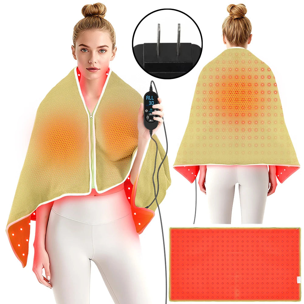 Red Light Therapy Blanket 660nm 850nm - Infrared Heating Shawl for Pain Relief