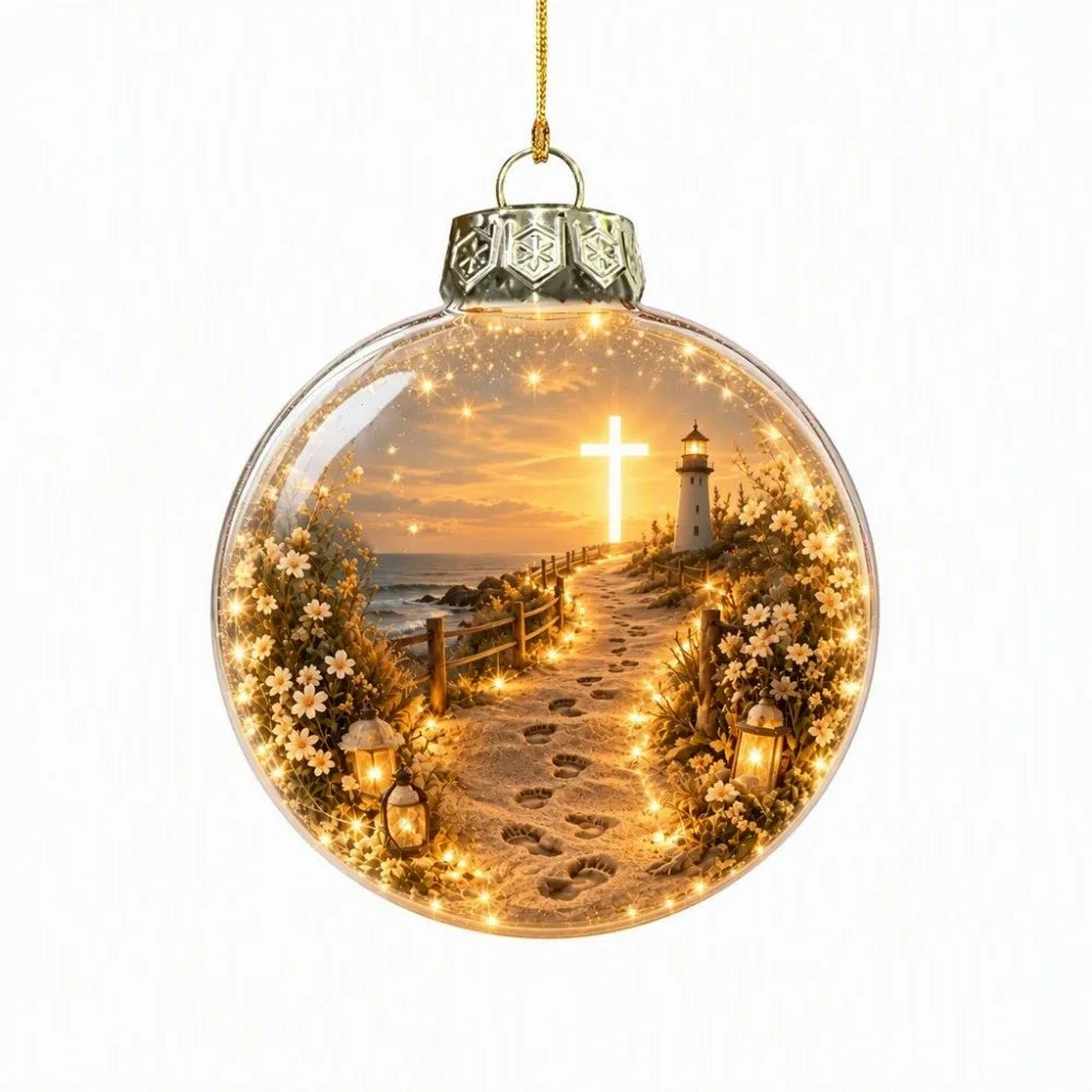 Vintage Winter Glowing Christmas Ball Ornament Plastic Acrylic LED Warm Lights 3D Christmas Hanging Bauble Shock-Resistant