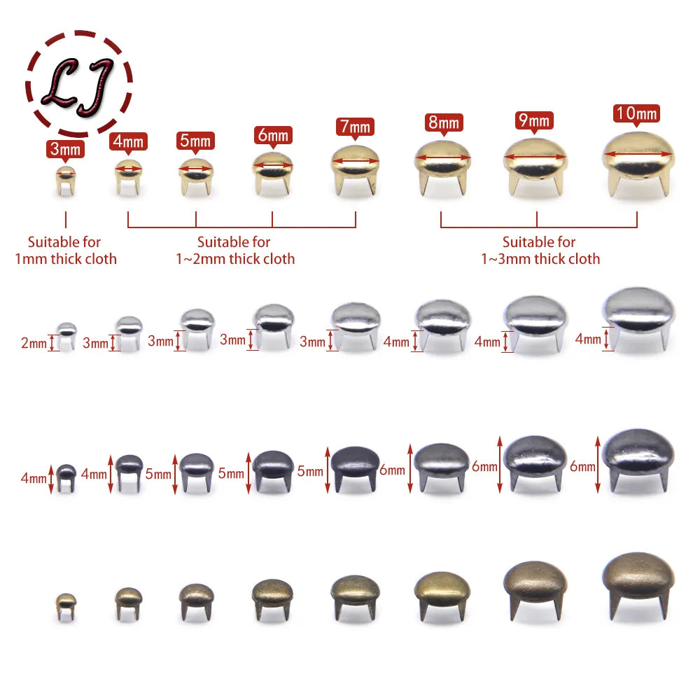 1 PACK Round Copper Dome Rivets Spike Studs Spots Nailhead Punk Rock DIY Leather Craft For Shoes Clothing Bag Parts Decoration