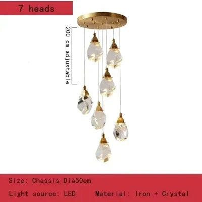 Nordic Villa Staircase Crystal Pendant Lights For Living Room Bedroom Kitchen Shop Home Decoration Chandelier Indoor Lighting