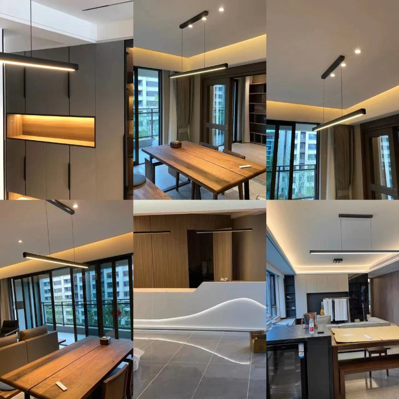 LED restaurant pendant light, dining table lighting, kitchen bar light, linear light, office pendant light, modern and minimalis