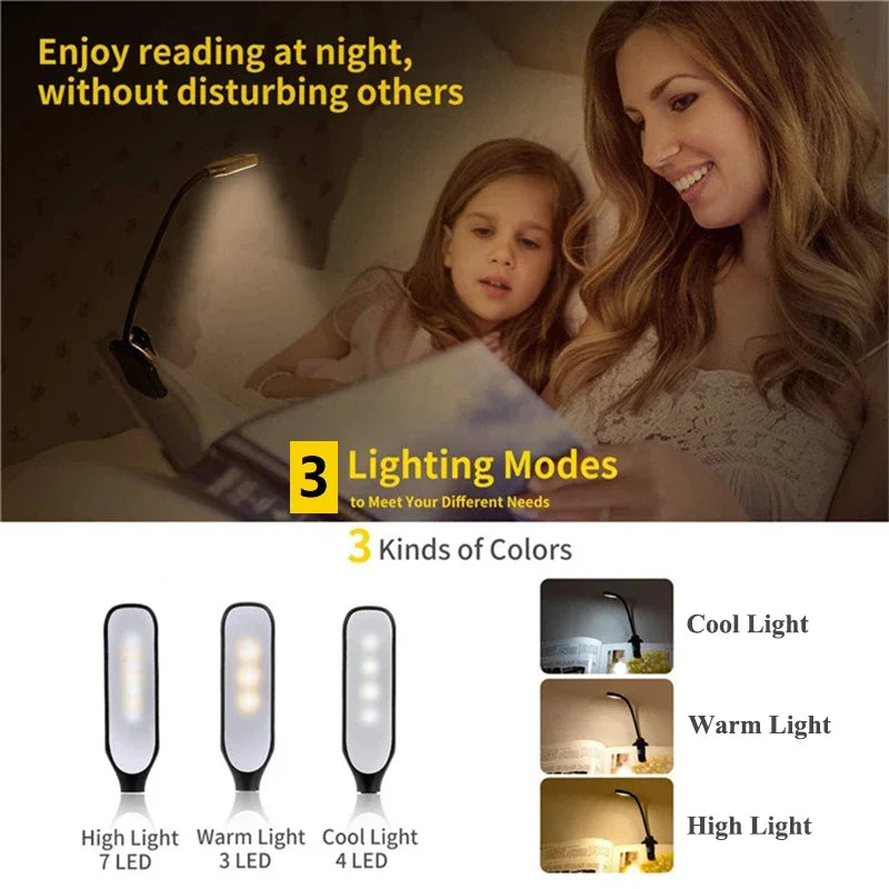 Chargeable Home-appliance Book Lamp 7LED Led Lights Bed Night Reading Light Lamps for Room With Level Three Warm and Cool White