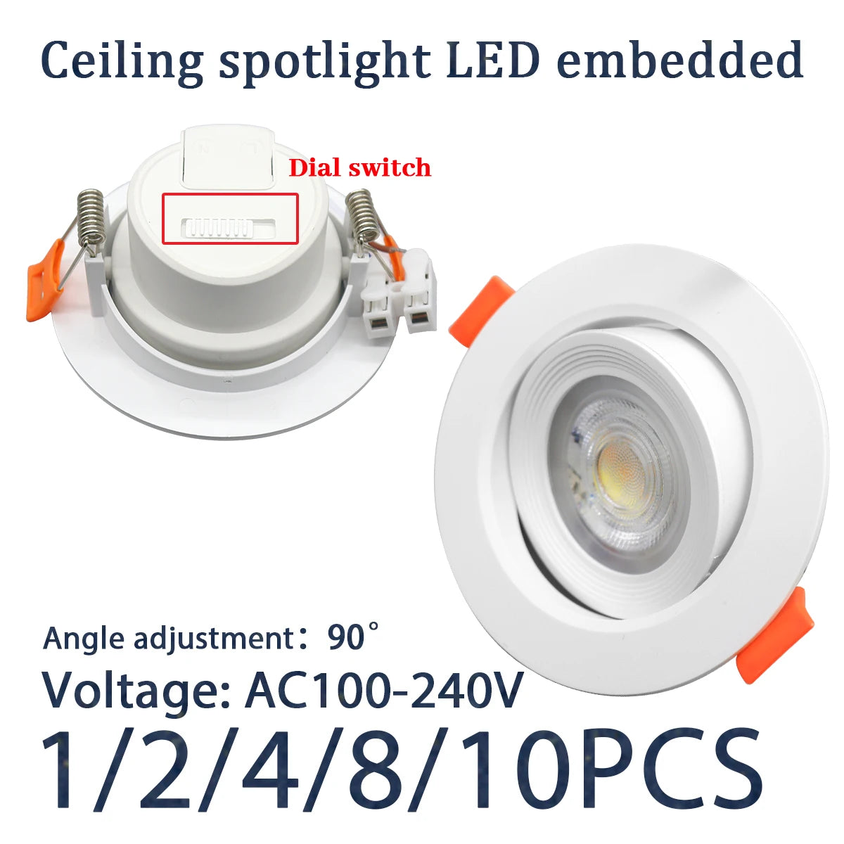 LED Change Color 3 CCT 3000K 4000K 6000K LED Ceiling Spotlight Embedded Light 7W AC 110V 220V Adjust 90° 1-10pcs Lighting Spot