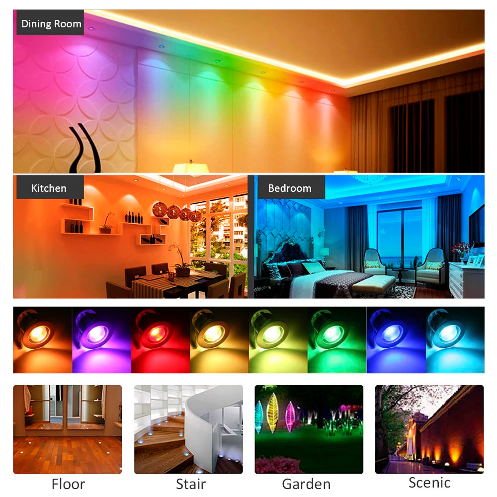 1pc RGB LED Deck Light AC 85-265V IP67 Waterproof Outdoor Underground Lamp Recessed Landscape Spotlight Garden Pathway Step Lamp