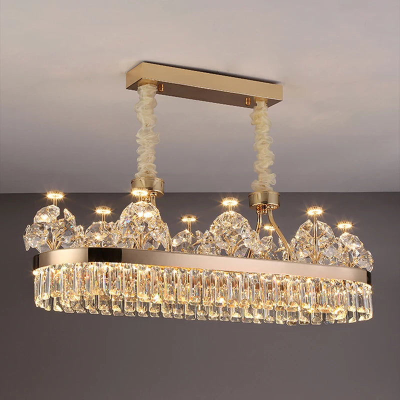 Building Home Atmosphere Living Room Postmodern Light Luxury Double-Layer Crystal Chandelier Villa Building Duplex Pendant Light