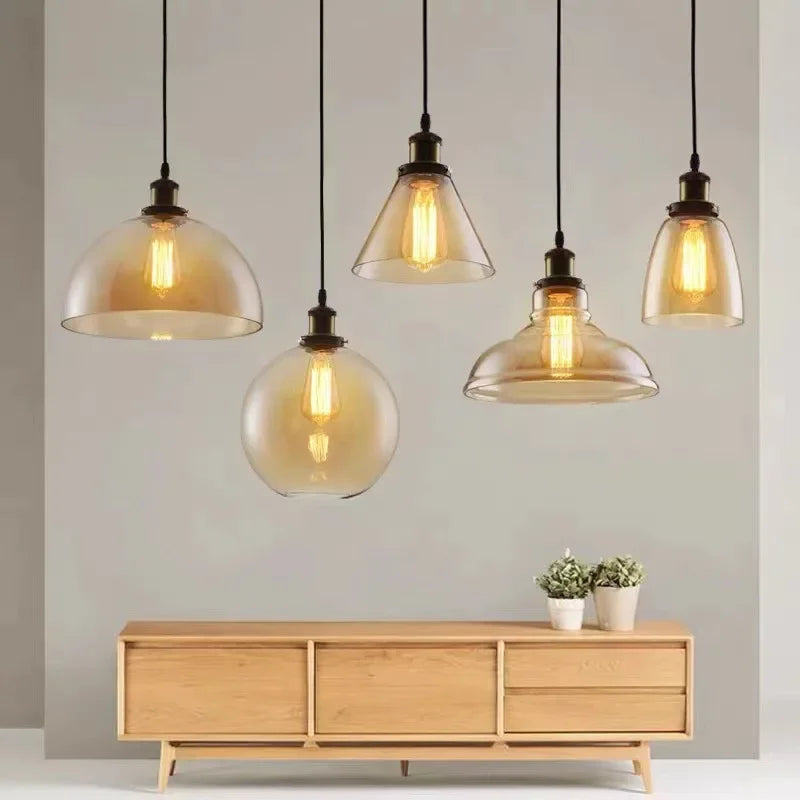 American Retro Industrial Loft Chandelier Bar Counter Restaurant Bar Pendant Lamp Creative Home Simple Glass Hanging Lights
