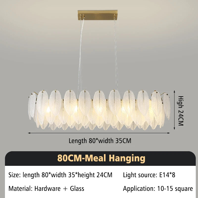Modern Luxury Glass Feather Chandelier Lighting Lustre Suspension Luminaire Lamp for Living Dining Bedroom Kitchen Home Decor