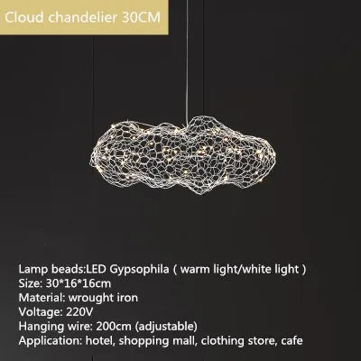 Modern Art Design Stars Fireflies Iron Mesh Cloud Chandelier Bedroom Stair Creative Restaurants Decorative Lighting Fixtures LED