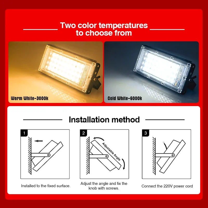 LED Flood Light Outdoor (50W/100W) AC110V/220V - IP65 Waterproof Exterior Reflector Projector & Focus Spotlight