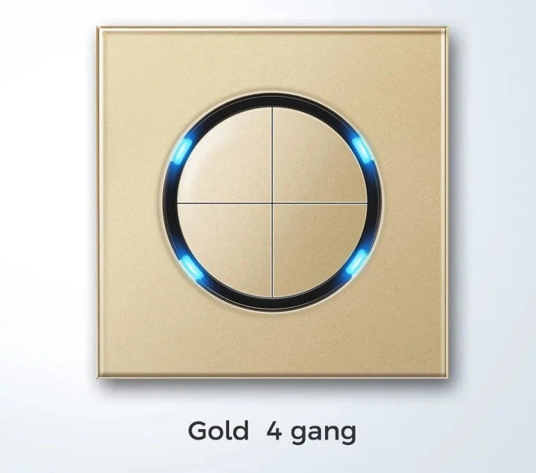 Universal Round Tempered Glass Home Wall Switch Panel LED Indicator Black/Grey/Gold/White 250V 86mm*86mm Wall Light Switch